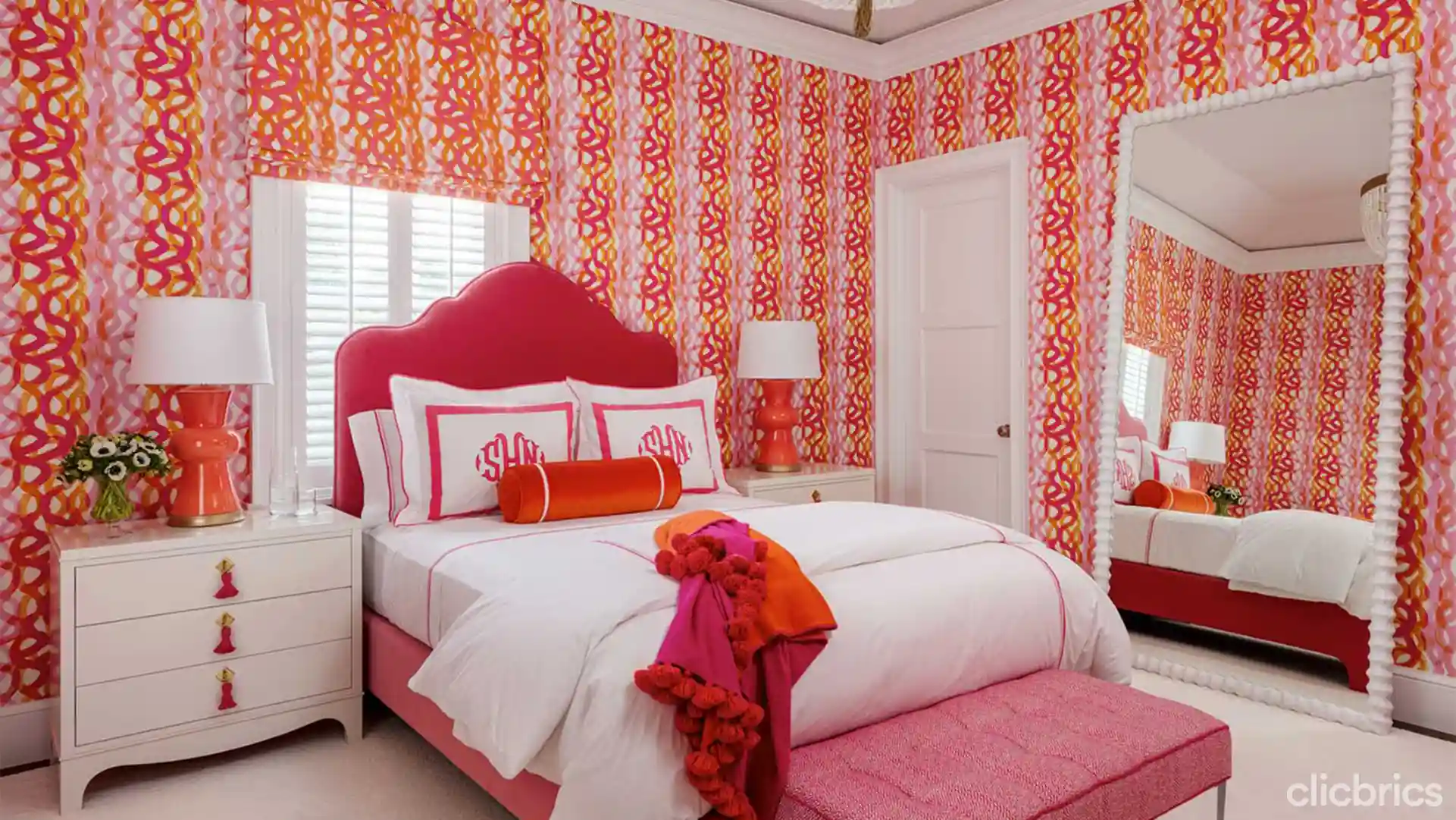 matching pink two colour combination for bedroom walls